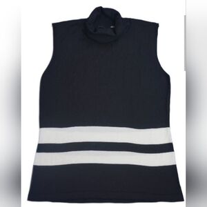 BALENCIAGA Black and White Sleeveless Knit Turtleneck Top, Size 46